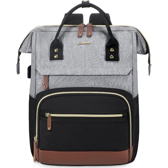 Women's Black-grey Laptop Backpack 15.6 Inch Work Travel Bag With Usb Charger - Picture 6 of 6